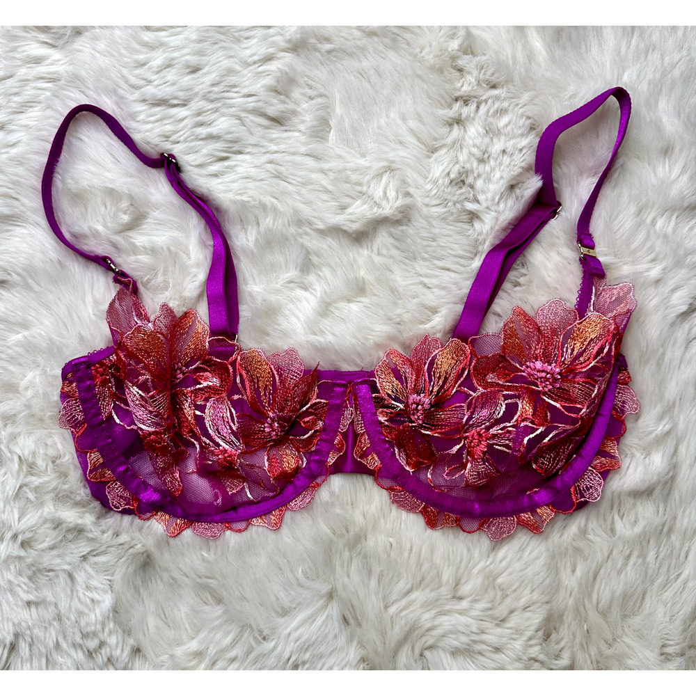 Honey Birdette AURORA🌺 Pink Floral Lace Bra 34DD - Picture 2 of 4